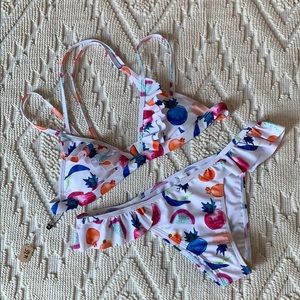 Fruit pattern bikini with ruffle bottoms